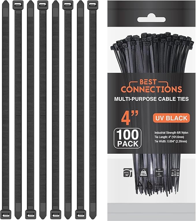 BEST CONNECTIONS Black Zip Ties 5,000 Pack Cable Ties 4 Inch – Multi-Purpose Self-Locking Nylon Wire Ties with 18 Lbs Tensile Strength – Cable Management Ties for Outdoor & Indoor