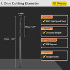 Drill Bit, 1.2mm Cutting Diameter, 4241 HSS Nitriding Black 118° Cutting Angle Versatile Jobber Bits - (Applications: for Drilling Plastic Wood Soft Metal), 12-Pieces