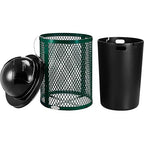 Global Industrial 36 Gallon Outdoor Steel Trash Can with Dome Lid, Plastic Liner and Anchor Kit Included, 23-1/2" Diameter x 40" H, Powder Coat Finish, Unassembled, Green