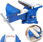 6" Heavy Duty Bench Vise, Pipe Vise Bench Vices with Anvil Swivel Table Top Clamp Locking Base, Double Swivel Rotating Vise Head& Body Rotates 360°-Blue