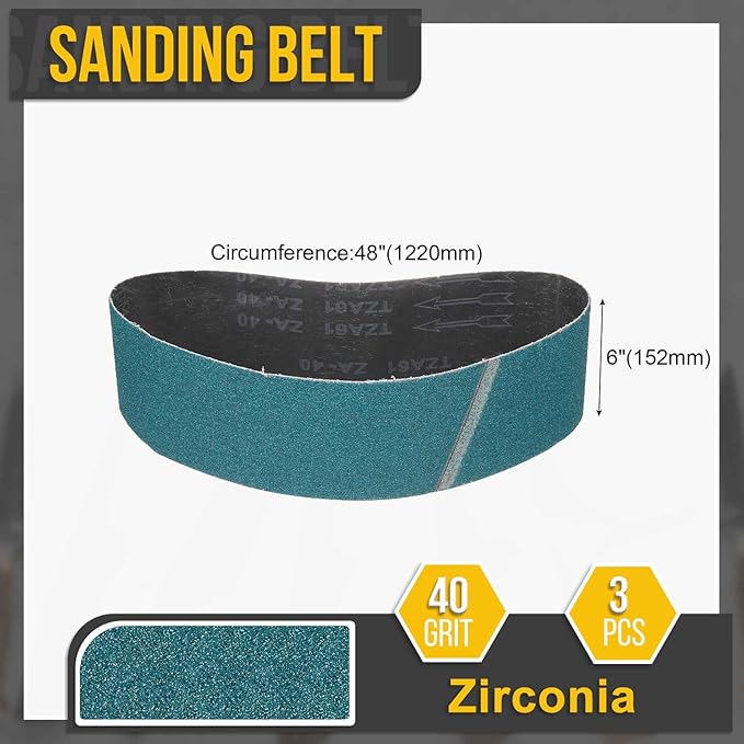 6 x 48 Inch Sanding Belt, 3 Pcs 40 Grit Zirconia Knife Sharpener Belts Work Sharpening for Belt Sander Knife Carving Tool Metal Working