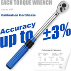 3/8-Inch Drive Click Torque Wrench, Dual-Direction 72-Tooth Torque Wrench Set 7.4-44.3 FT.LB/10-60 Nm Dual Range Scales Torque Wrench for Bike, Motorcycle, Car Spark