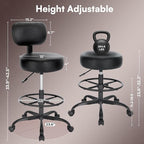 SUPERJARE Drafting Chair with Back, Adjustable Foot Rest Rolling Stool, Multi-Purpose Office Desk Chair, Thick Seat Cushion for Home Bar Kitchen Shop - All Black