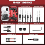 15PCS Countersink Drill Bit Set, Adjustable Tapered Counter Sink Drill Bits with 2PCS Wood Plug Cutter, 1/4" Hex Shank Quick Change for Woodworking with Storage Case