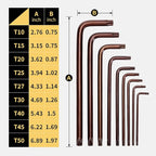 Torx Key Set Star Wrench S2 Steel T10–T50 – 9PCS Torx Allen Wrenches, Industrial Grade S2 Alloy, Long Arm, Bronze Finish, for Bike Repair, Machinery, Electronics, Garage Use