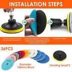 36pcs Diamond Polishing Pads Kit 4 Inch 100mm Round Sanding Discs Wet Dry Grinding Wheels Set Diamond Sandpaper for Diamond Granite Stone Concrete Marble