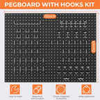 INCLY 70PCS Pegboard Wall Organizer, 4 Pack Metal Peg Board Panels with 1/4" Pegboard Hooks Accessories Kit, Black Peg Board for Walls Home, Garage Tool Storage, Workbench Organization