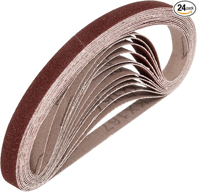 HARFINGTON 1/2 x 18 Inch Sanding Belts, 24 Pcs 120 Grits Aluminum Oxide Abrasive Belt Sander File Belt for Woodworking, Metal Polishing, Knife Sharpener