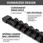 Socket Organizer Drive ABS Tools - Black Socket Holder, Premium Quality 18 Pieces Socket Holders Kit 1/4-Inch x 96 Clips, 3/8-Inch x 90 Clips, 1/2-Inch x 72 Clips（18PC,Black)