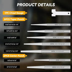 Punch and Chisel Set Heavy Duty, 16pcs CR-V Steel 5 Taper Punch，3 Cold Chisel, 2 Center Punch, 5 Pin Punch Set with Roll-Up Pouch for Metal, Wood, and Automotive Projects（16pcs）