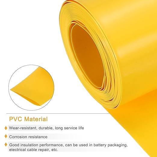 MECCANIXITY Battery Wrap PVC Heat Shrink Tubing 26mm Dia 43mm Flat 20 Feet(6meters) Yellow Good Insulation for Battery Pack
