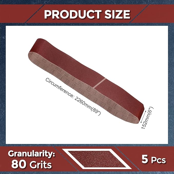 5 Pcs Sanding Belts 6 x 89 Inch 80 Grit Aluminum Oxide Abrasive Sandpaper for Belt Sander Metal Grinding Wood Working Weld Rust Removal