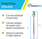 SharkBite 15 Inch Frost Free Sillcock, 1/2 x 3/4 Inch MHT, Push to Connect Brass Plumbing Fitting, PEX Pipe, Copper, CPVC, PE-RT, HDPE, 24637LF