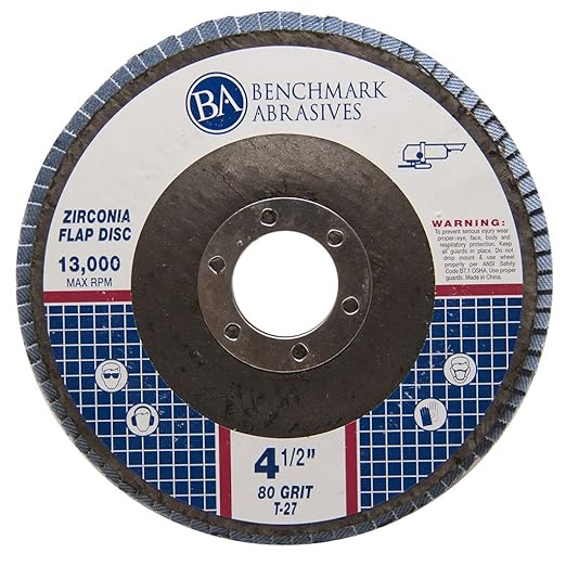 Benchmark Abrasives 4.5" Premium Zirconia Type 27 Flat Flap Discs Grinding Wheels for Sanding Stock Rust Removal Finishing Grinding Deburring Stainless Steel, 7/8" Arbor (100 Pack) - 80 Grit