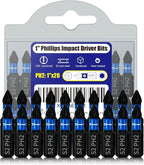 20 Pack Phillips Impact Driver Bits, #2 Phillips Head Magnetic Screwdriver Bits Set, 1 Inch S2 Alloy Steel Impact Bit, 1/4" Hex Shank Screwdriver Drill Bits, CNC Machined Ph2 Impact Drill Bits