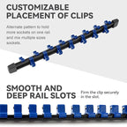 ALOANES 3 PC ABS Socket Organizer, 1/4 inch, Drive Socket Rail Holders, Heavy Duty Socket Racks, Black Rails with Blue Clips