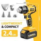 Cordless Heat Gun, 300℃-550℃ Fast Heating Gun Kit, 2 Temperature Setting Cordless Heater, Hot Air Gun with 2*4.0Ah Batteries & 5 Types Nozzles, Heat Guns for Shrink Tubing, Crafting (Yellow)