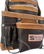 Supreme Leather Tool Pouch for Construction Carpenter Tool Bag Electrician's Pouch | 10 Pockets 2 Stainless Steel Hammer Holders Top Grain Leather Bag