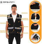 Reflective Safety vest With back plan pocket,High visibility Class 2 Heavy Duty Surveyor Vest with Zipper,Hi Vis Vest ANSI/ISEA Standard, Construction Work Vest for Men＆Women(Black,2XL)