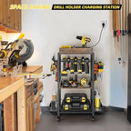 Power Tool Organizer Garage Storage Organization Shelving Tool Holder Drill Rack Shelf Rolling Cart Open Tool Chest Cabinet Box Organizer with Wheels Workshop Garage Gift Ideas for Men Dad