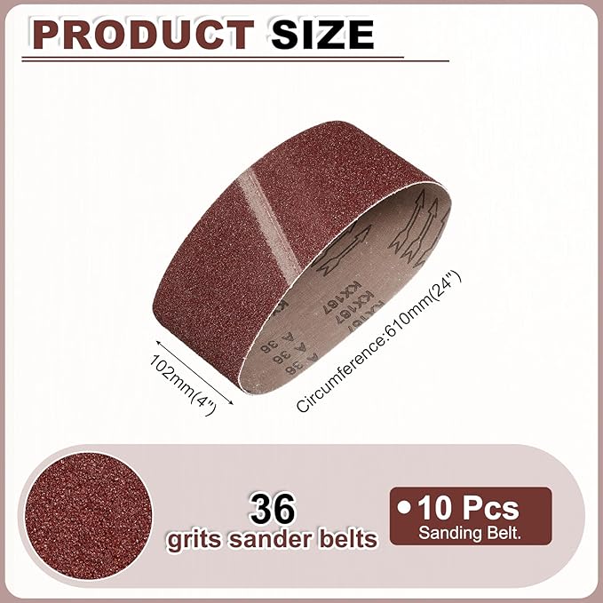 HARFINGTON 4 x 24 Inch Sanding Belts, 6 Pcs 36 Grits Aluminum Oxide Abrasive Belt Sander File Belt for Woodworking, Metal Polishing, Knife Sharpener