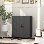 GREATMEET Metal Garage Storage Cabinets with Wheels, 31.5" H Locking Storage Cabinet with Doors and Adjustable Shelves for Garage, Office, Home (Black)