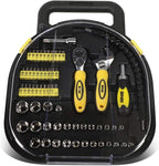 DNA MOTORING 64pcs Mechanic's Auto & Home Repair Tool Box, Screwdriver Bit Tool Set, SAE and Metric Socket Wrench Set, Yellow/Black, TOOLS-00027