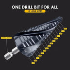 Four Sprial Flute M35 Cobalt Step Drill Bit, 1/4"-1-1/8" Ultra TiAIN Coated Unibit Step Bit, 1/4" Hex Shank Drill Bit for Metal, Stainless Steel, Aluminum, Copper, Wood, PVC