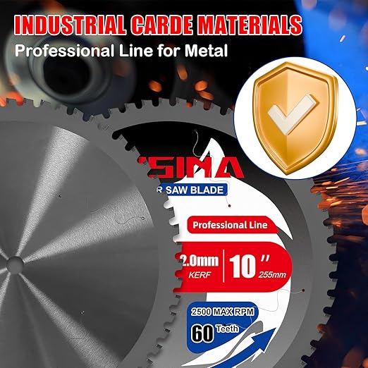 10" Miter Table Saw Blade, TCT Metal Cutting Saw Blades with 60T & 5/8" Arbor, Professional for Iron Steel Aluminum Stainless Steel Ferrous Metals