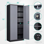 SISESOL Wide & Deep Metal Storage Cabinet with Lock & 5 Adjustable Shelves,72" Gray Garage Storage Cabinet with Locking Doors,Locking Metal Cabinets for Home,Office,Shop,Garage 72x36x18