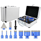 Diamond Tile Hole Saw Kit - 10Pcs 1/4'' X 2, 5/16'', 4/5'', 1-3/8'', 2'', 2-1/2'' Drill Bits, 4/5'' Finger Milling Bit, 2'' Beveling Chamfer Bit, SDS Adapter for Porcelain Tile Ceramic Granite Marble