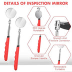 2 Pcs Telescoping Inspection Mirrors, Mechanics Mirror Tool with Long Handle, Round Extendable Mirror on a Stick for Technicians Mechanics Contractors Checking Observation(50mm,Red)