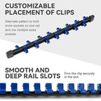 ALOANES 3 PC ABS Socket Organizer, 3/8 inch, Drive Socket Rail Holders, Heavy Duty Socket Racks, Black Rails with Blue Clips