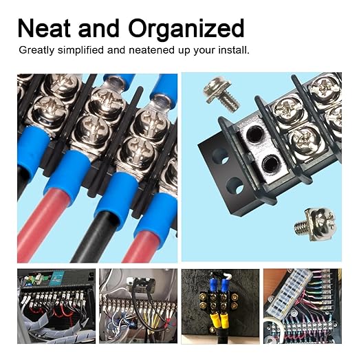 MILAPEAK Terminal Block - 2 Pack 12 Positions 200v-450v 20-30A Dual Row Screw Terminals Strip + 48 PCS Copper Wire Fork Connectors