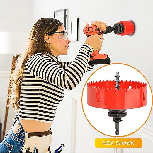 Heavy Duty Hole Saw Bit With Hex Shank, HSS Arbor Bi-Metal Cutter for Wood Corn Hole Boards, Plastic, Drywall (83)
