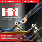 RED WOLF Ring Wire Terminals Copper 4 AWG 3/8" Stud Battery Cable Lugs Copper Connector 10PCS, W/3:1 Heat Shrink Tubing Marine Grade for Electrical Automotive Cable Wire Wrap Connection