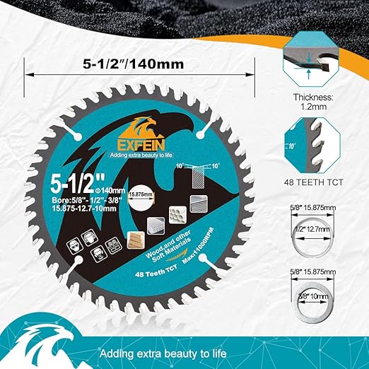 5-1/2 Inch Miter/Table Saw Blades 5pcs, 48 Teeth ATB TCT Fine Finish Wood Cutting Circular Saw Blade with 5/8 Inch Arbor