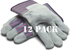 Greendale (3, 6 or 12 Pack - Leather & Cotton Work Gloves: Garage, Yard, Garden, Industrial, Commercial - One Size Fits Most