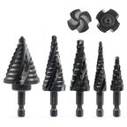 ZELCAN Step Drill Bit Set, 5PCS Four Spiral Flute Step Bits for Metal, 50 Sizes Titanium-Coated HSS Drill Bits with 1/4" Hex Shank for Stainless Steel Aluminum Wood Plastic