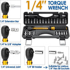 1/4 Inch Drive Bike Torque Wrench, 1-25 Nm (10-222.5 in.lb), 27 PCS Click Bicycle Torque Wrench with Bit Sockets, 0.1 Nm Micro, 72-Tooth Ratchet, 3/8 Adapter, for MTB, E-Bike, Motorcycle