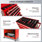 Rolling Tool Chest with Wheels, 8-Drawer Tool Box Organizer with Lock, Detachable Top Cabinet, Sliding Drawers, Tool Storage Cabinet for Garage & Workshop, Red