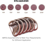 48 PCS 1/2 x 18 Sanding Belts, 1/2x18 Aluminum Oxide Sanding Belts for Mini Air Belt Sander, 8 Each of 40,60,80,120,180,240 Grit
