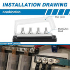 GLOSO Power Busbar 600A Common Bus bar Distribution Block Marine Battery Terminal Block 600 Amp Rating 4P