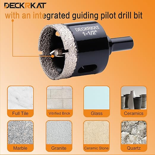 1-1/2 Inch Diamond Hole-Saw Bits with Pilot Drill Bit - 2pc 1-1/2" Diamond Tipped Tile Hole Saws with Guiding Bit Accurate Drilling for Porcelain Tile Ceramic Pottery Granite Stone Glass Bottles 38mm
