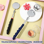 2 Pcs Telescoping Inspection Mirror,29 Inch Mechanics Mirror Tool with Long Handle, Round Extendable on a Stick for Technician Mechanics Contractor Checking(Black,Blue,50mm Round)