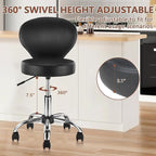 Set of 4 PVC Faux Leather Rolling Swivel Salon Stool Chair with Wheel Back Lumbar Support Seat Height 22 in Diameter 15 Inch Adjustable Hydraulic Chair for Office Massage Facial Spa 4 Pack