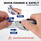 WORKPRO Retractable Utility Knife Set, 2-pack Quick-Change Box Cutter with Twine Cutter, Heavy Duty Aluminum Razor Knife with Comfortable Handle, 10 Extra Blades Included