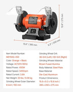 VEVOR Bench Grinder, 6-inch Single Speed Bench Grinder, 3450RPM High-Speed Table Grinders with 450W 3.8A Induction Motor, 36/60-Grit Grinding Wheel & Adjustable Eye Shield for Fast Sharpening Grinding