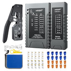 NOYAFA Rechargeable Network Cable Tester with RJ45 Crimp Tool, RJ11 RJ45 CAT5 CAT6 CAT7 Ethernet Cable Tester POE Tester, Continuity Tester Cable Toner Network Tools Kit with Crimper Stripper Cutter