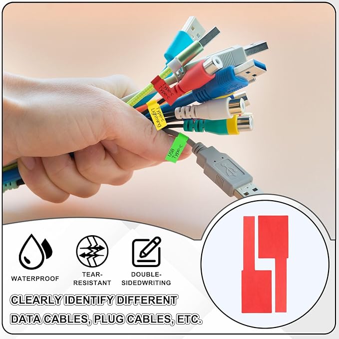 uxcell 300 Pcs Cable Labels, Waterproof Wire Cord Labels Tags, Cord Organizer Management Tags for Charger Cable Organizer Wire Markers Printer, Black